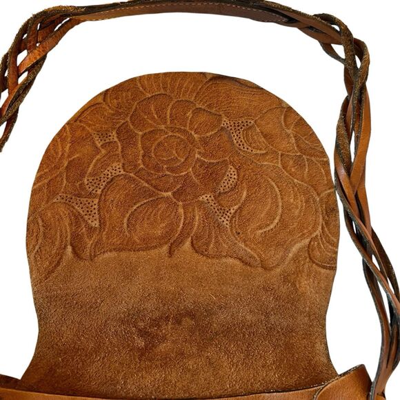 Patricia Nash Cavallina Tooled Leather Retro Saddle Bag Purse Florence Tan - Picture 7 of 16